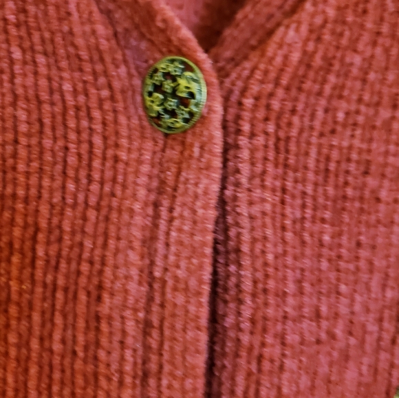 Koret Women Sweater Vest Size 1X Deep Red Rust Chenille Floral stitching edge - Picture 8 of 9
